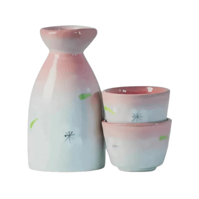 JADE TEMPLE Sake Set Floral Motif Pink