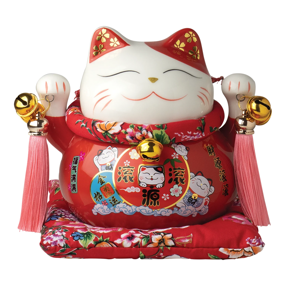 Jade Temple porcelain money box Maneki Neko RED