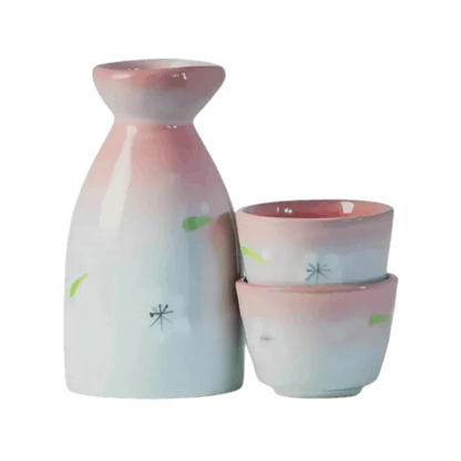 JADE TEMPLE Sake Set Floral Motif Pink